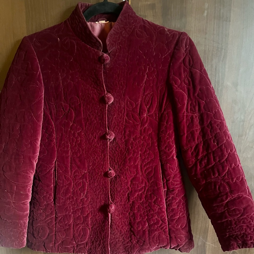 Vintage Velvet Burgundy Jacket with Embroidery - Picture 8 of 12